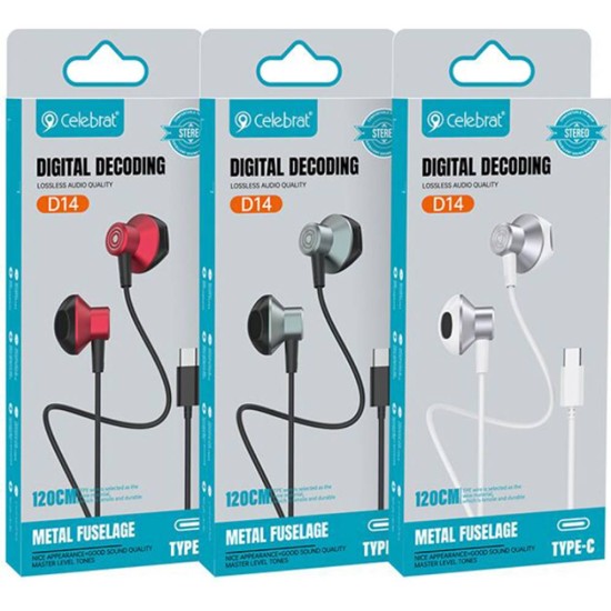 Celebrat D14 Stereo Earphone w/ Type-C Plug (red)