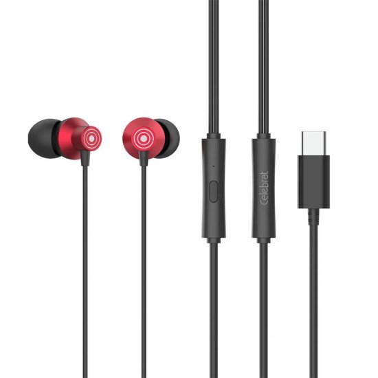 Celebrat D15 Stereo Earphone w/ Type-C Plug (red)