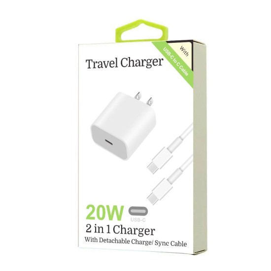 20W C to C 2 in 1 Fast Charger For iPhone 15 (white)