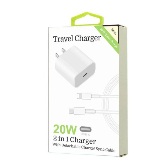 20W 8-Pins to Type-C 2 in 1 Fast Charger (white)