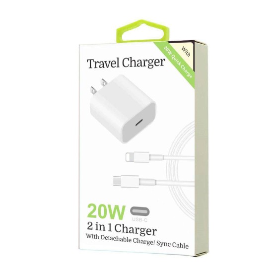 20W 8-Pins to Type-C 2 in 1 Fast Charger (white) 20W 8-Pins to Type-C 2 in 1 Fast Charger (white)