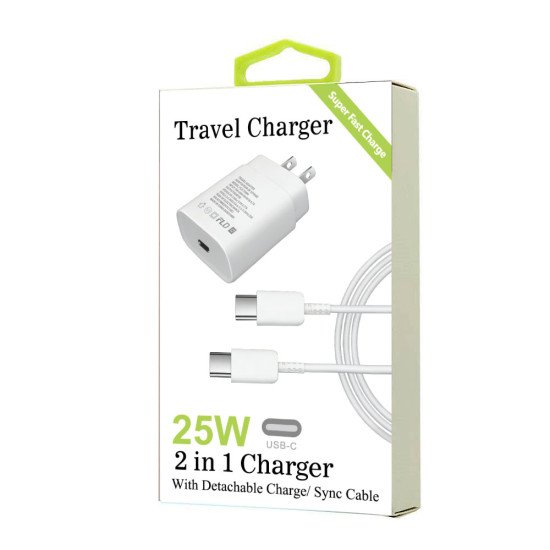 25W Type-C to Type-C 2 in 1 Fast Charger (white)