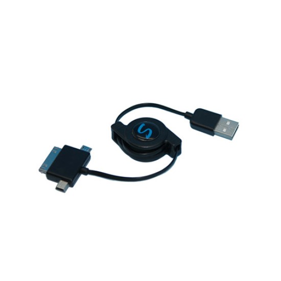 3 in 1 Retractable USB Cable ( Mini + Micro + Iphone 4 )