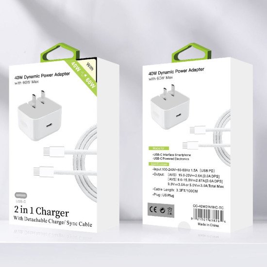 40W PD 2 in 1 Home Charger w/ C to C Cable
