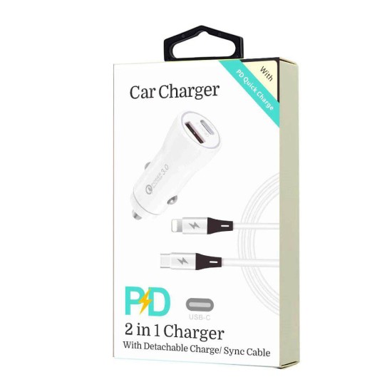 8 Pins to Type-C 2 in 1 Car Charger (white)