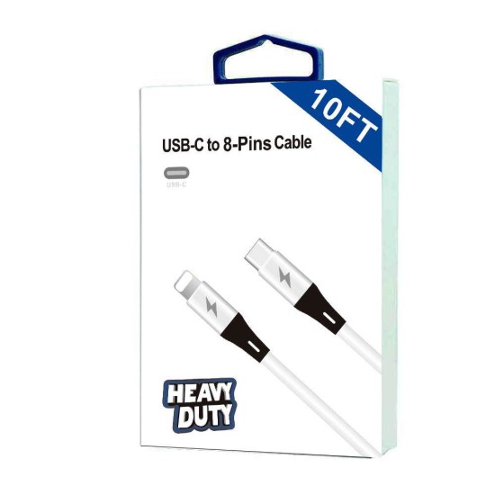 H.D 8-Pins to C 20W Quick Charge Cable 10FT (white)