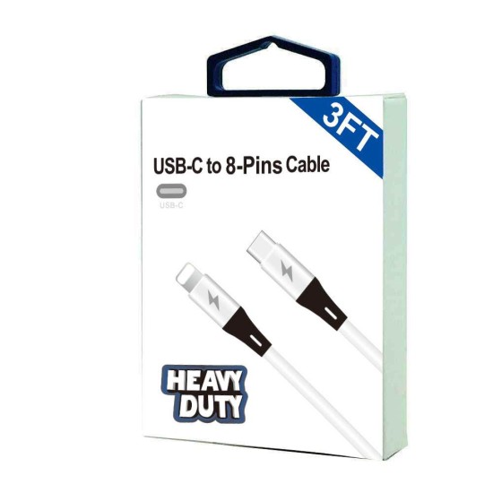H.D 8-Pins to C 20W Quick Charge Cable 3FT (white)
