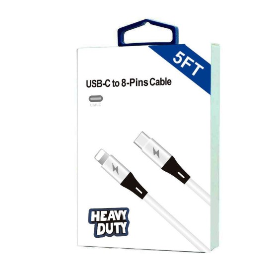 H.D 8-Pins to C 20W Quick Charge Cable 5FT (white) H.D 8-Pins to C 20W Quick Charge Cable 5FT (white)