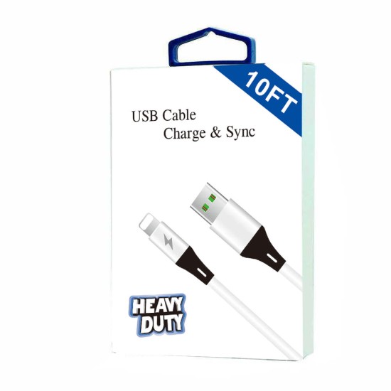Heavy Duty USB Cable for iPhone 10FT (white)
