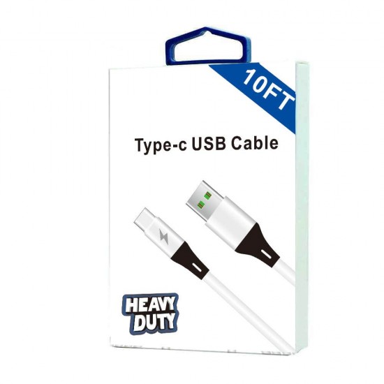 Heavy Duty Type C USB Cable 10FT (white)