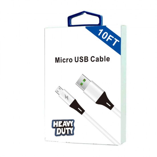 Heavy Duty V8/V9 Micro USB Cable 10FT (white)
