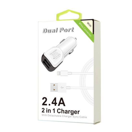 2.4A Dual USB 2 in 1 Car Charger for iPhones