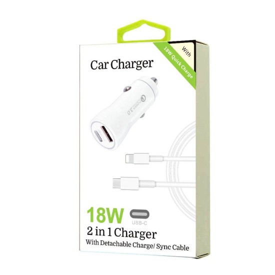 18W 8 Pins to Type-C 2 in 1 Car Charger (white)