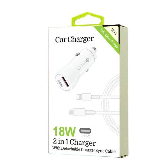 18W 8 Pins to Type-C 2 in 1 Car Charger (white)