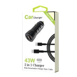 43W 2 in 1 Car Charger w/ C to C Cable (black)