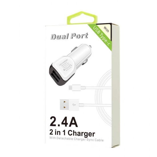 2.4A Dual USB 2 in 1 Car Charger for Type C 