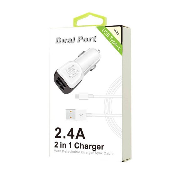 2.4A Dual USB 2 in 1 Car Charger for Type C  2.4A Dual USB 2 in 1 Car Charger for Type C