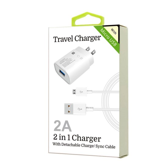 2 in 1 USB Charger for Samsung Micro USB v8 v9 2A (white)