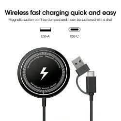 15W Magnetic Wireless Charger with USB A and USB C Plug