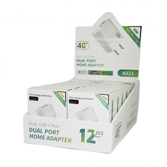 40W Dual C Port Home Adapter Display Box of 12pcs