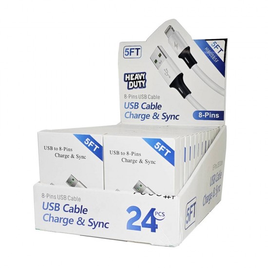 H.D USB to Lightning Cable (5ft) Display Box of 24pcs H.D USB to Lightning Cable (5ft) Display Box of 24pcs