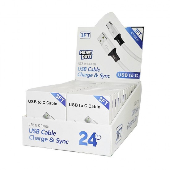 H.D USB to Type-C Cable (3ft) Display Box of 24pcs H.D USB to Type-C Cable (3ft) Display Box of 24pcs