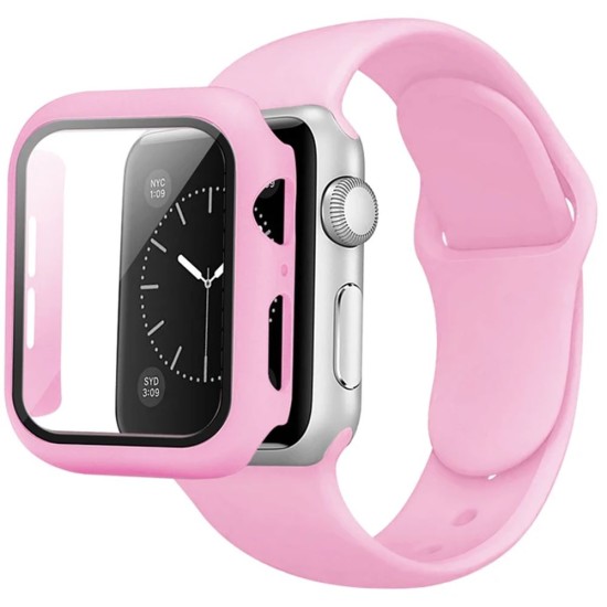 Silicone Band & Snap-on Case For iWatch 7/8/9 41mm (pink)