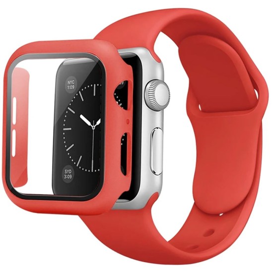 Silicone Band & Snap-on Case For iWatch 7/8/9 45mm (red)