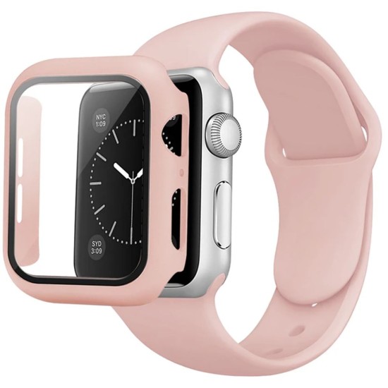 Silicone Band & Snap-on Case For iWatch 7/8/9 41mm (rose gold)