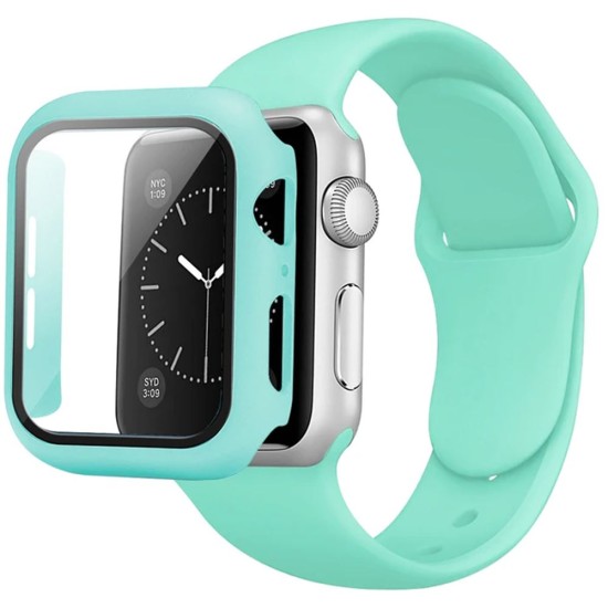 Silicone Band & Snap-on Case For iWatch 1/2/3 38MM (turquoise)
