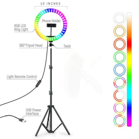 MJ26 10" RGB Selfie Ring Light w/ Tri-pod & Phone holder