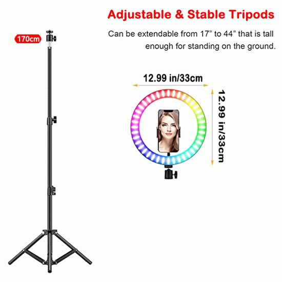 MJ36 13" RGB Selfie Ring Light w/ Tri-pod & Phone holder