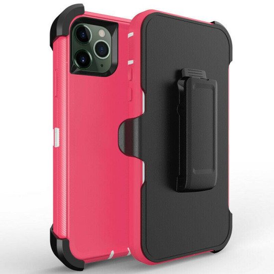 Defender Case w/ Clip For iPhone 11 (pink+white)