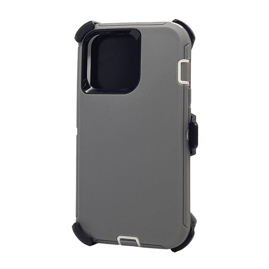Defender Case w/ Clip For iPhone 13 Pro (grey+white)