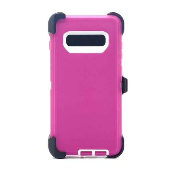Defender Case w/ Clip For Samsung  S10 Plus (pink+white)