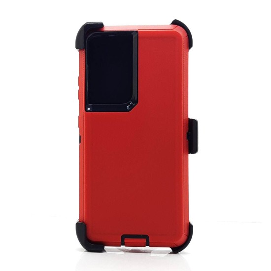 Defender Case w/ Clip For Samsung  S21 Ultra (red)