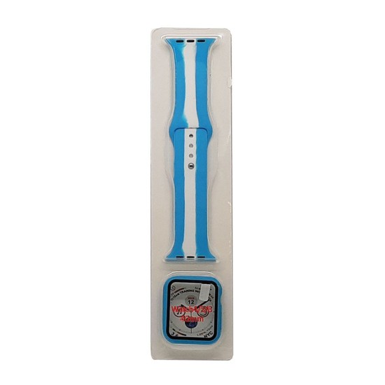 Stripe Silicone Band & Snap-on Case For iWatch 4/5/6 40mm (babyblue)