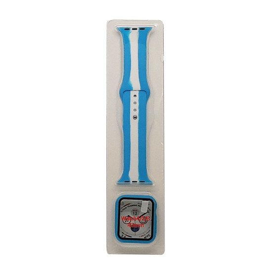 Stripe Silicone Band & Snap-on Case For iWatch 4/5/6 40mm (babyblue)