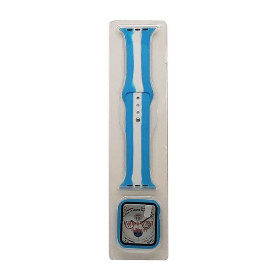 Stripe Silicone Band & Snap-on Case For iWatch 1/2/3 42mm (babyblue)