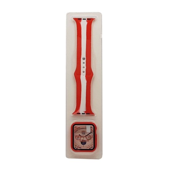 Stripe Silicone Band & Snap-on Case For iWatch 1/2/3 42mm (red)