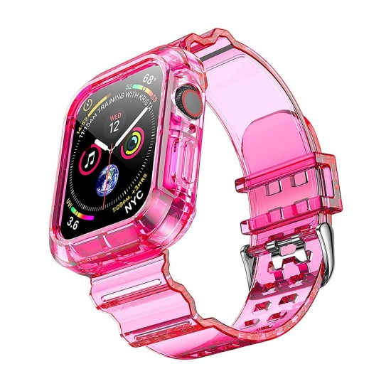 Clear Soft TPU Strap Band for iWatch 4/5/6 44mm (hotpink)