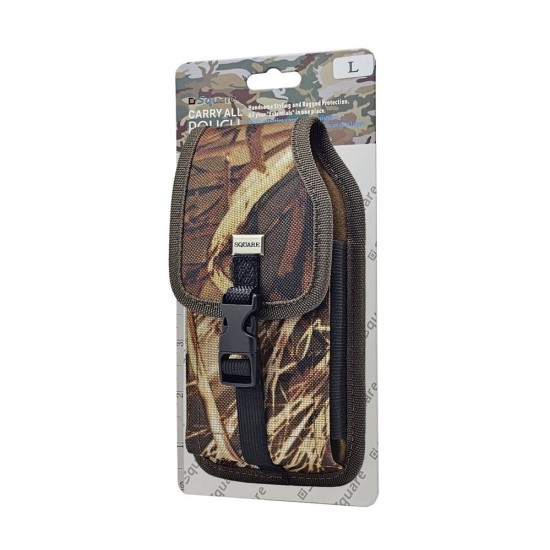Vertical Leaf Camo Rugged Nylon Pouch w/ extra Clip (Large)