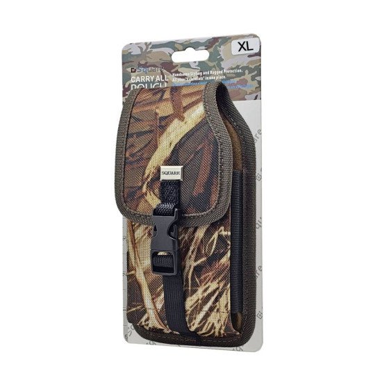 Vertical Leaf Camo Rugged Nylon Pouch w/ extra Clip (XL)