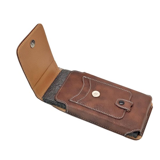 Vertical Brown Leather Pouch W/ Card Slot (XXL)