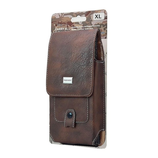Vertical Brown Leather Pouch W/ Card Slot (XL)