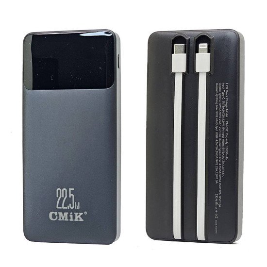 10K mAh 22.5W Power Bank W/ Built in Cable CM-592 (black)