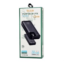 20K mAh 22.5W Power Bank w/ Built in Cables CM-638  (black)
