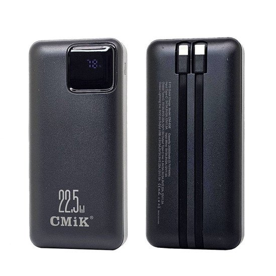 20K mAh 22.5W Power Bank w/ Built in Cables CM-638  (black)