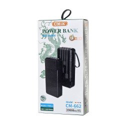 20K mAh Power Bank w/ Built in Cables (black)