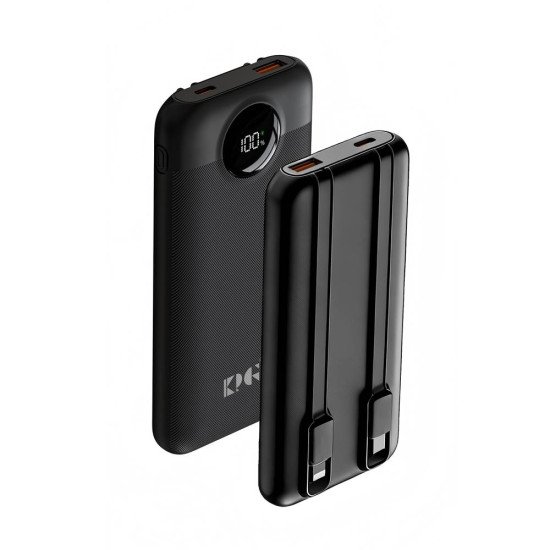 KP18 10k mAh 22.5W Power Bank w/ Built-in Cable (black)